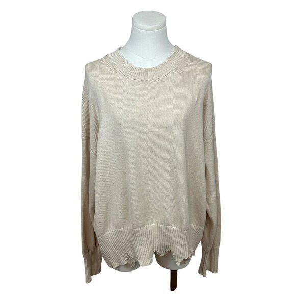 525 Evereve Womens Beige Cotton Long Sleeve Round Neck Sweatshirt Size L - New - Picture 1 of 6